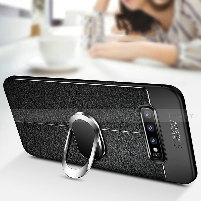 Funda Silicona Goma de Cuero Carcasa con Magnetico Anillo de dedo Soporte T02 para Samsung Galaxy S10 Plus