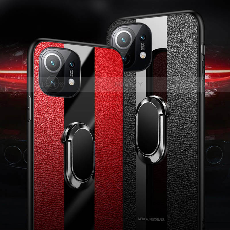 Funda Silicona Goma de Cuero Carcasa con Magnetico Anillo de dedo Soporte T02 para Xiaomi Mi 11 5G