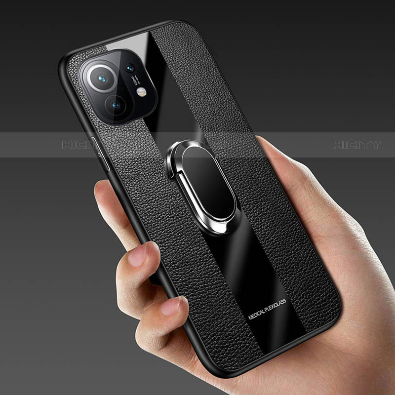 Funda Silicona Goma de Cuero Carcasa con Magnetico Anillo de dedo Soporte T02 para Xiaomi Mi 11 5G
