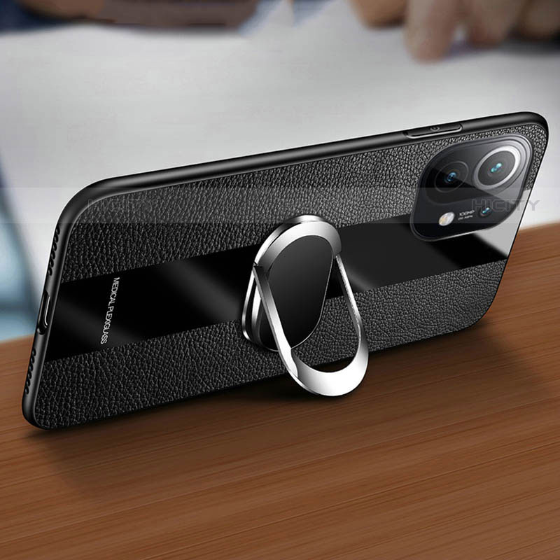 Funda Silicona Goma de Cuero Carcasa con Magnetico Anillo de dedo Soporte T02 para Xiaomi Mi 11 Lite 4G