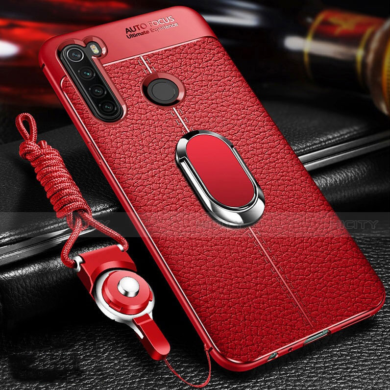 Funda Silicona Goma de Cuero Carcasa con Magnetico Anillo de dedo Soporte T02 para Xiaomi Redmi Note 8 (2021)
