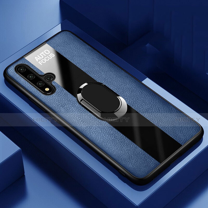 Funda Silicona Goma de Cuero Carcasa con Magnetico Anillo de dedo Soporte T03 para Huawei Honor 20 Azul