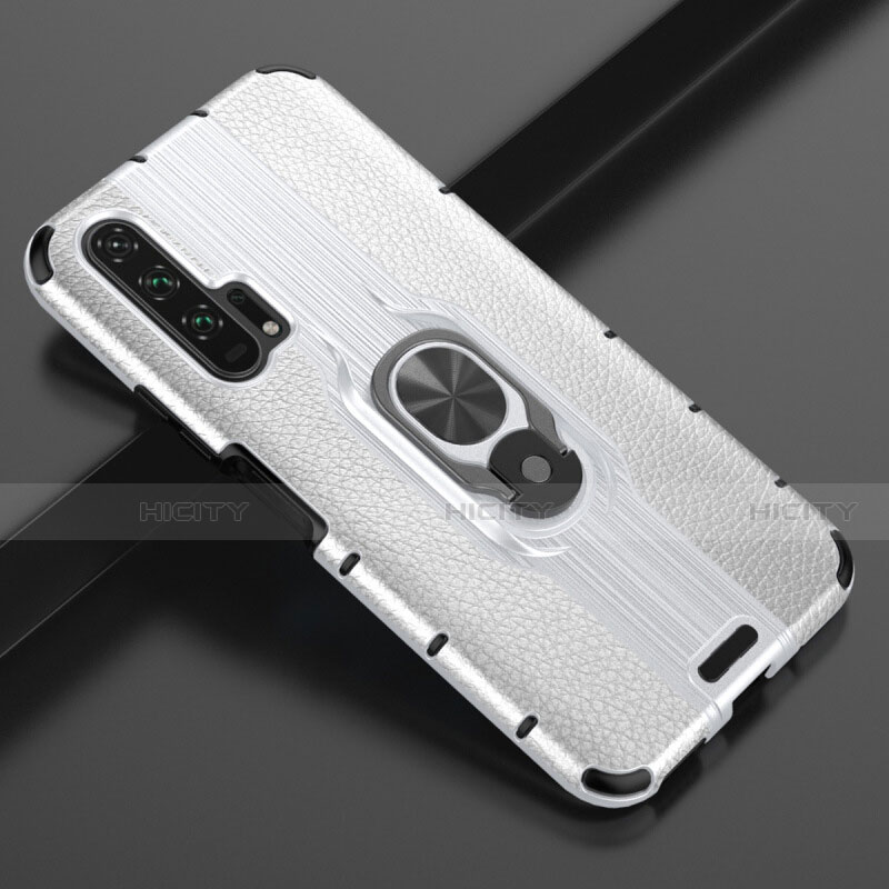 Funda Silicona Goma de Cuero Carcasa con Magnetico Anillo de dedo Soporte T03 para Huawei Honor 20 Pro Blanco