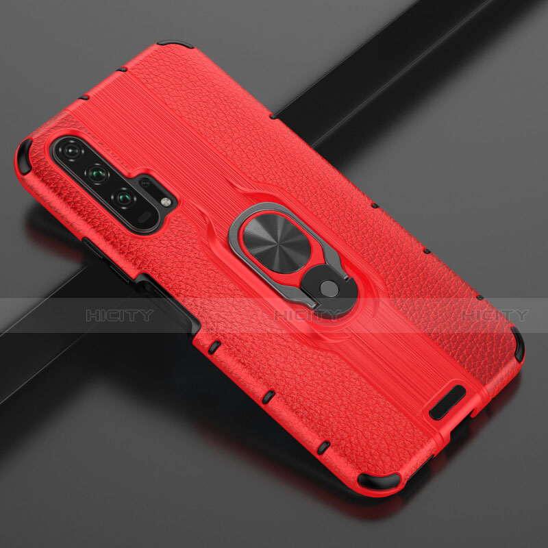 Funda Silicona Goma de Cuero Carcasa con Magnetico Anillo de dedo Soporte T03 para Huawei Honor 20 Pro Rojo