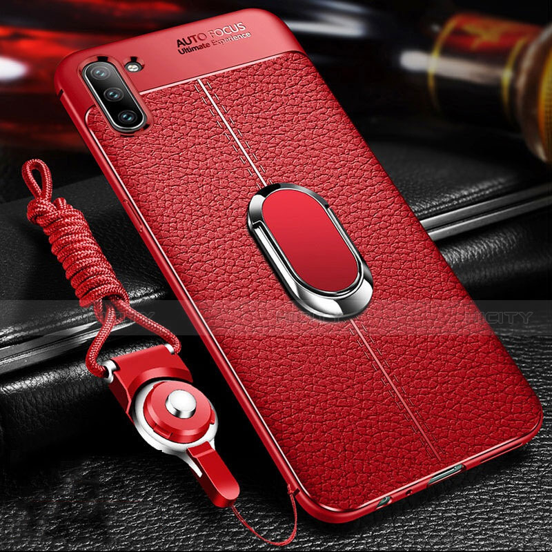 Funda Silicona Goma de Cuero Carcasa con Magnetico Anillo de dedo Soporte T03 para Samsung Galaxy Note 10 5G Rojo
