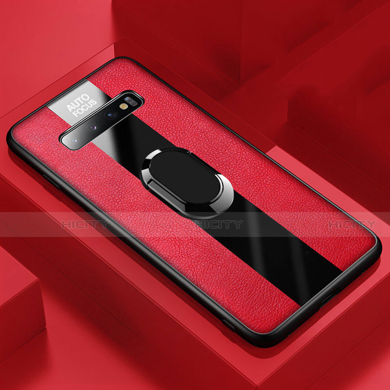 Funda Silicona Goma de Cuero Carcasa con Magnetico Anillo de dedo Soporte T03 para Samsung Galaxy S10 Rojo