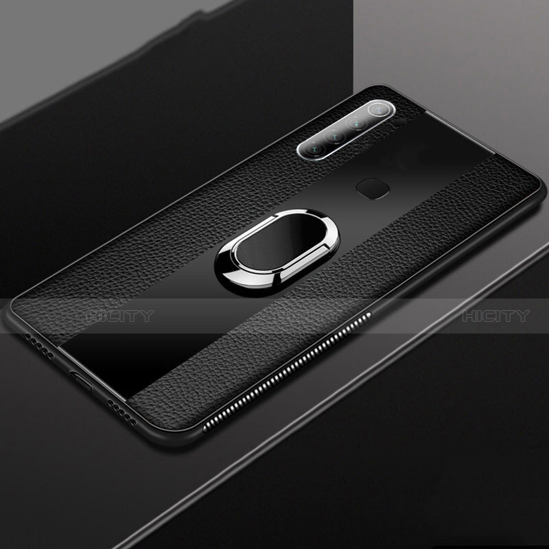 Funda Silicona Goma de Cuero Carcasa con Magnetico Anillo de dedo Soporte T03 para Xiaomi Redmi Note 8 Negro