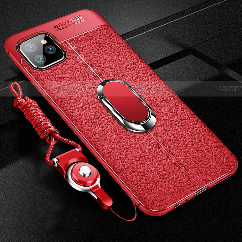 Funda Silicona Goma de Cuero Carcasa con Magnetico Anillo de dedo Soporte T04 para Apple iPhone 11 Pro Max Rojo