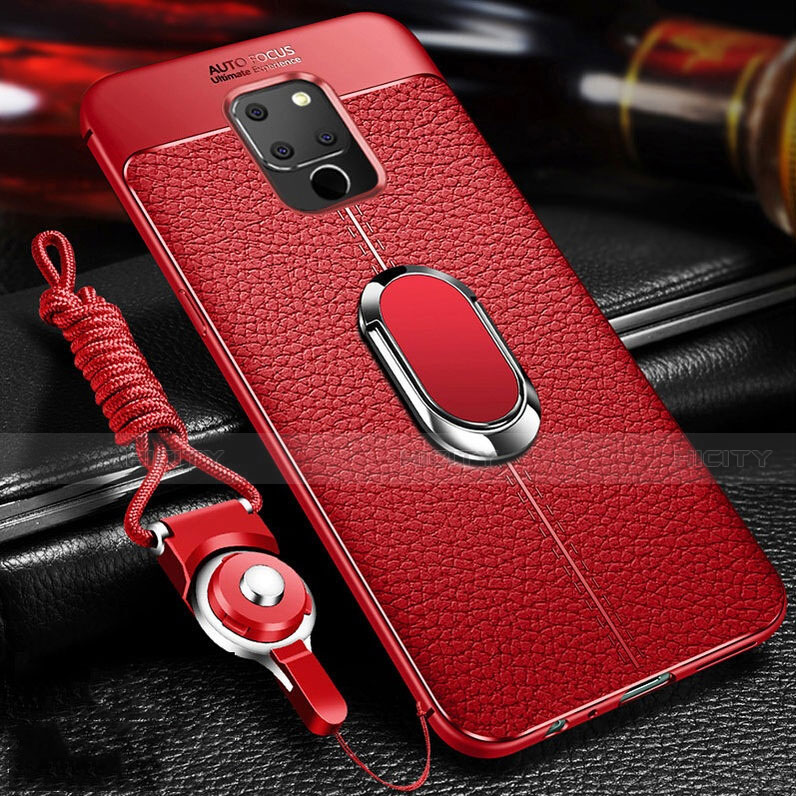 Funda Silicona Goma de Cuero Carcasa con Magnetico Anillo de dedo Soporte T04 para Huawei Mate 20