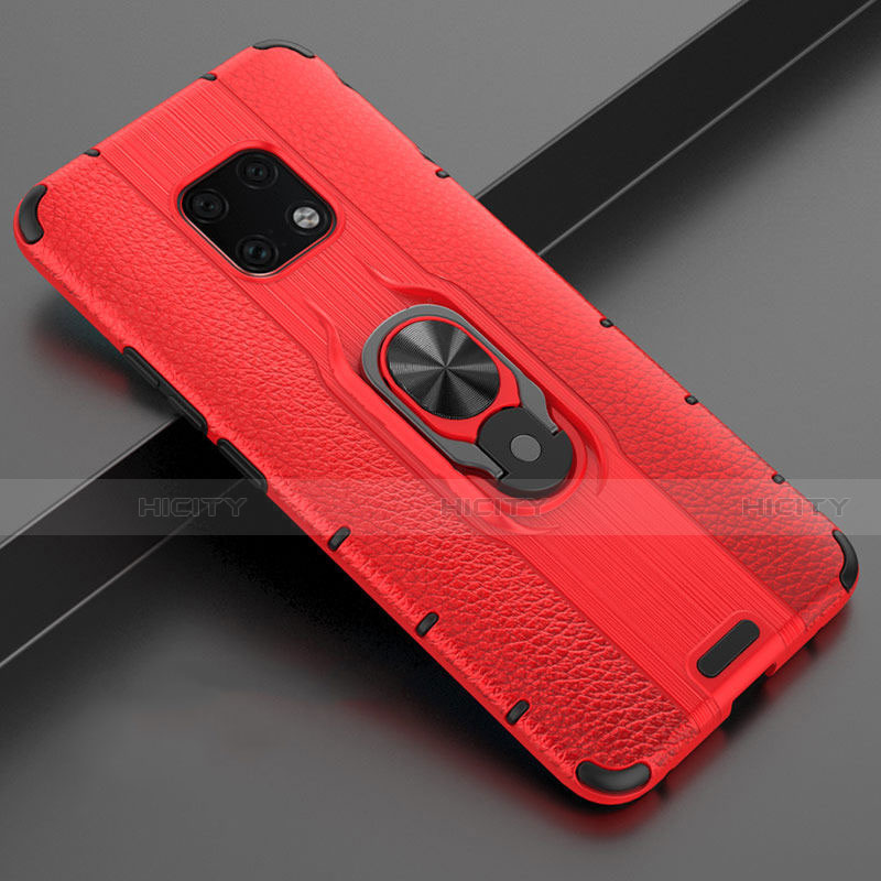 Funda Silicona Goma de Cuero Carcasa con Magnetico Anillo de dedo Soporte T04 para Huawei Mate 20 Pro Rojo
