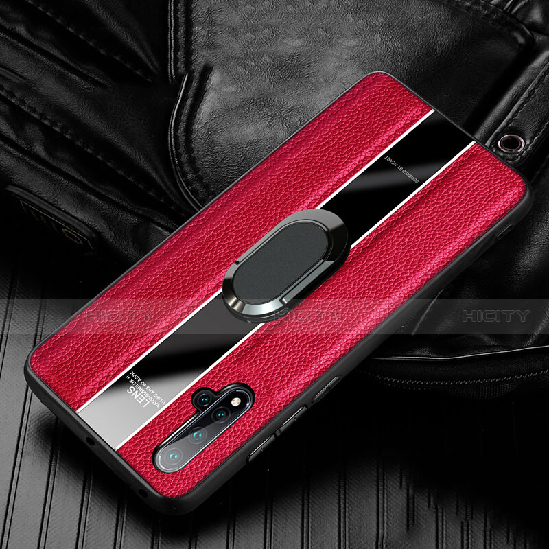 Funda Silicona Goma de Cuero Carcasa con Magnetico Anillo de dedo Soporte T04 para Huawei Nova 5