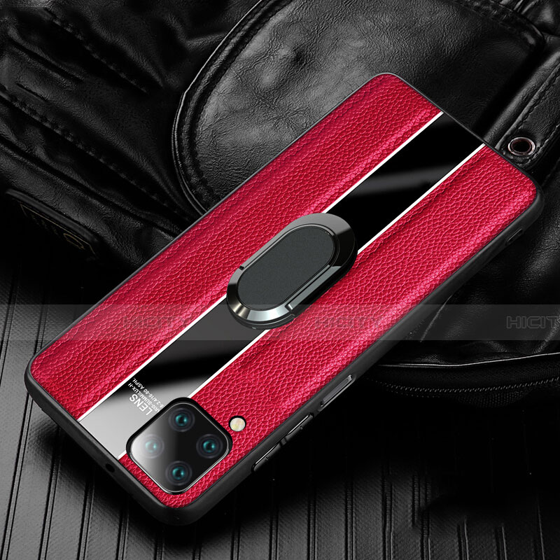 Funda Silicona Goma de Cuero Carcasa con Magnetico Anillo de dedo Soporte T04 para Huawei Nova 7i Rojo