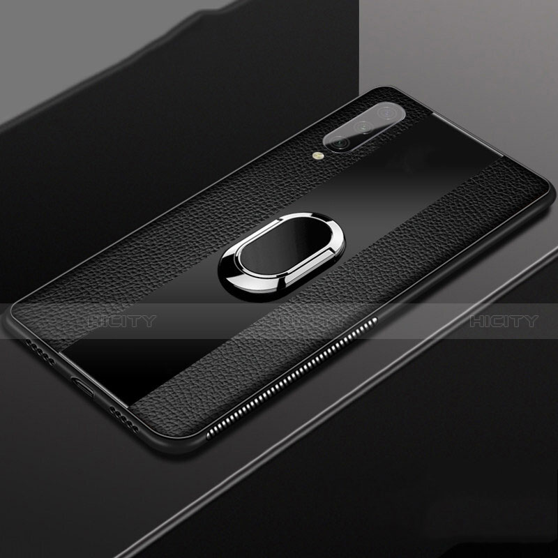 Funda Silicona Goma de Cuero Carcasa con Magnetico Anillo de dedo Soporte T04 para Xiaomi Mi A3 Negro