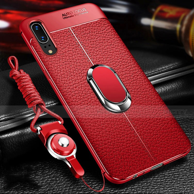 Funda Silicona Goma de Cuero Carcasa con Magnetico Anillo de dedo Soporte T05 para Huawei P20