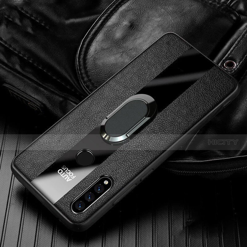 Funda Silicona Goma de Cuero Carcasa con Magnetico Anillo de dedo Soporte T05 para Huawei P30 Lite XL