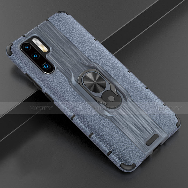 Funda Silicona Goma de Cuero Carcasa con Magnetico Anillo de dedo Soporte T06 para Huawei P30 Pro