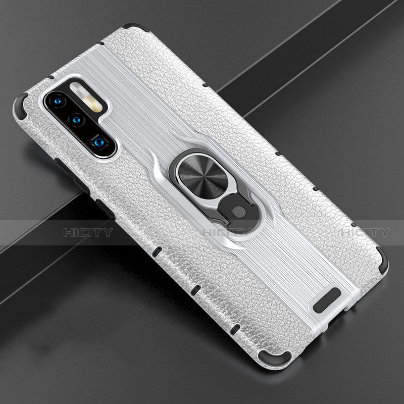 Funda Silicona Goma de Cuero Carcasa con Magnetico Anillo de dedo Soporte T06 para Huawei P30 Pro