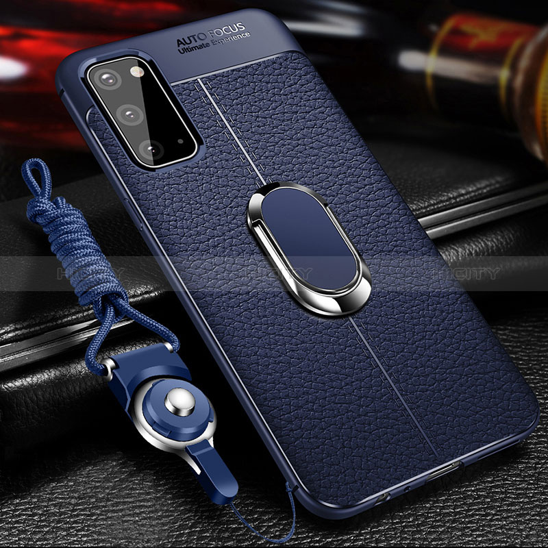 Funda Silicona Goma de Cuero Carcasa con Magnetico Anillo de dedo Soporte WL1 para Samsung Galaxy S20 5G Azul