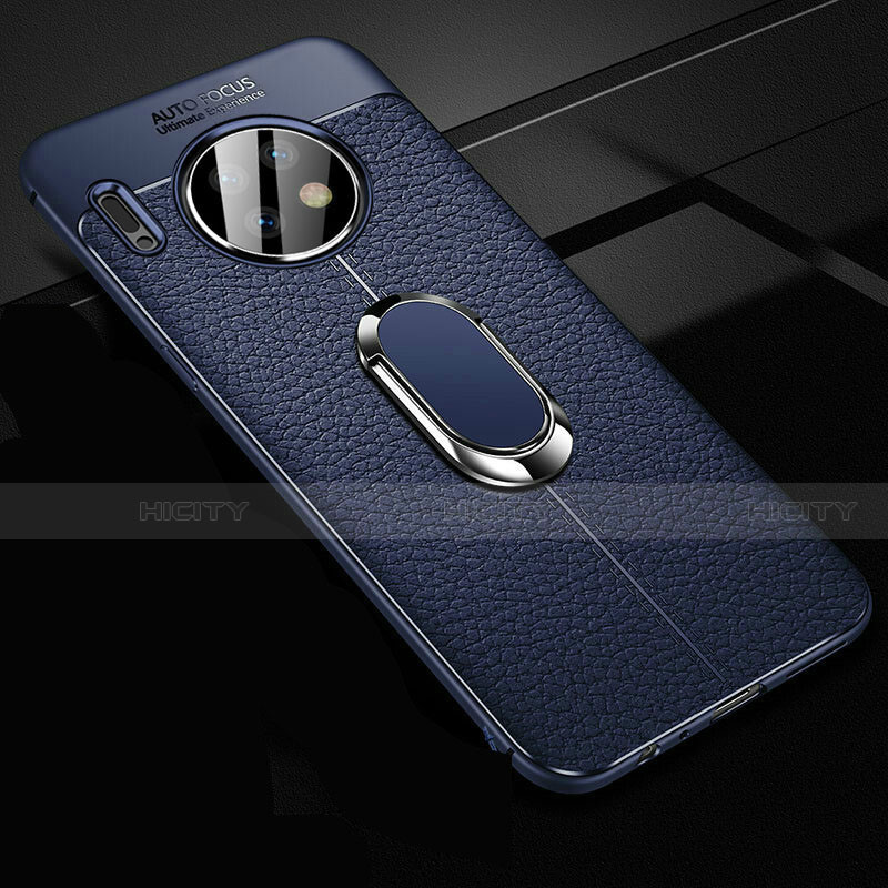 Funda Silicona Goma de Cuero Carcasa con Magnetico Anillo de dedo Soporte Z02 para Huawei Mate 30 5G Azul