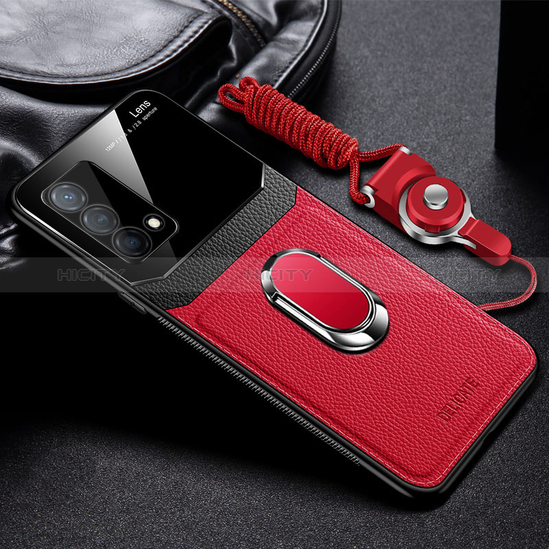 Funda Silicona Goma de Cuero Carcasa con Magnetico FL1 para Oppo K9 5G Rojo