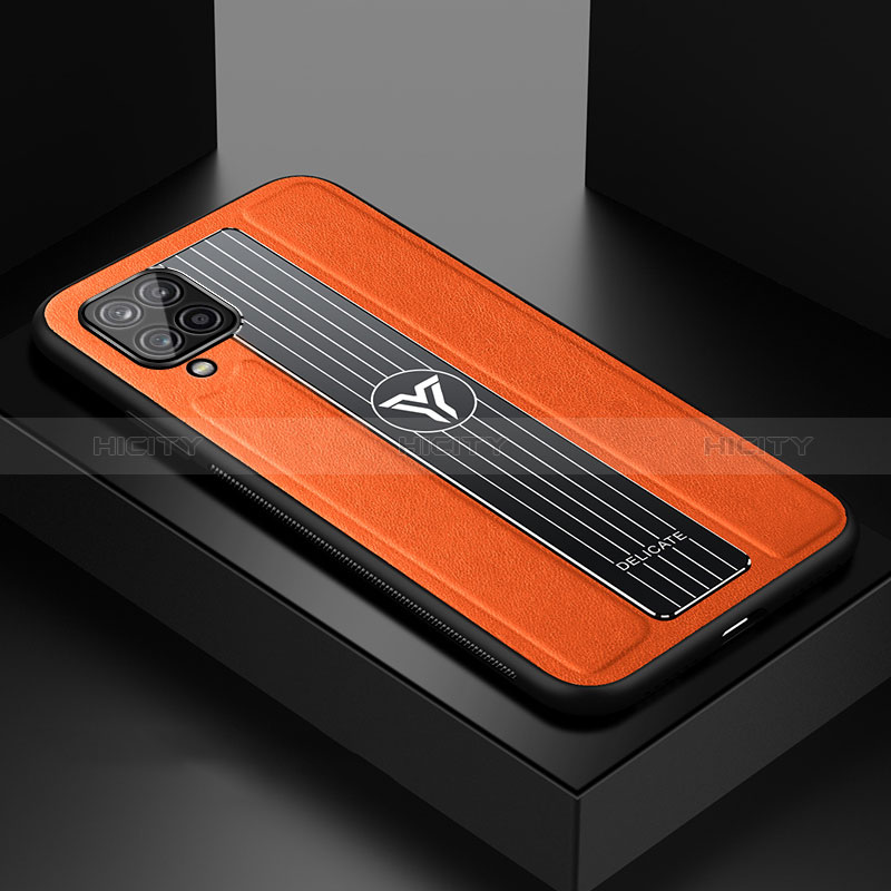 Funda Silicona Goma de Cuero Carcasa con Magnetico FL1 para Samsung Galaxy A12 Nacho Naranja