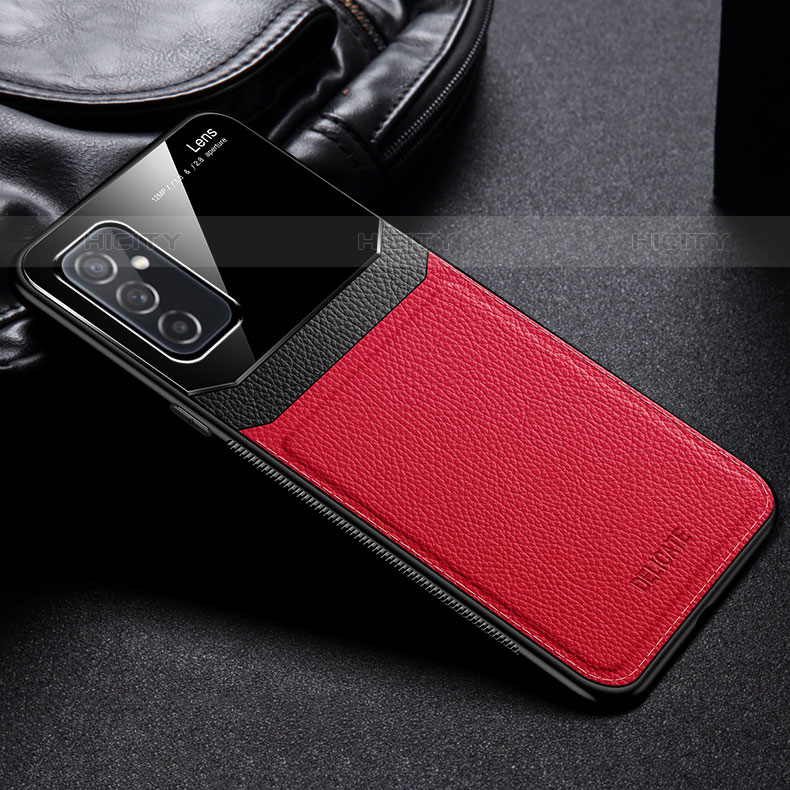 Funda Silicona Goma de Cuero Carcasa con Magnetico FL1 para Samsung Galaxy M52 5G Rojo