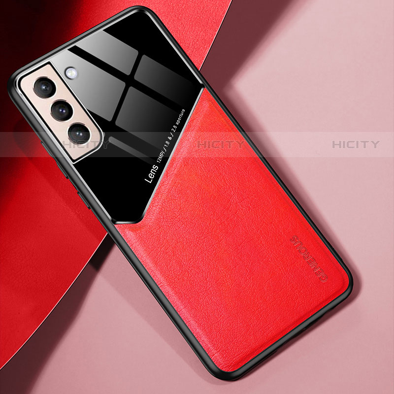 Funda Silicona Goma de Cuero Carcasa con Magnetico M01 para Samsung Galaxy S21 Plus 5G Rojo