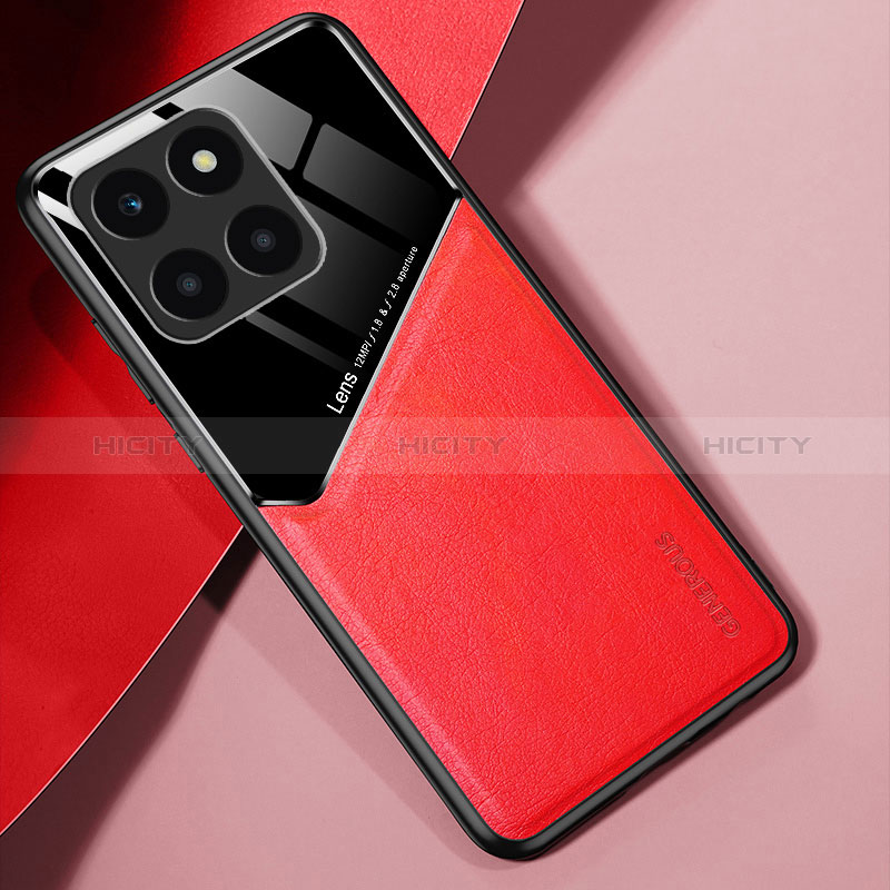 Funda Silicona Goma de Cuero Carcasa con Magnetico para Huawei Honor X6a Rojo