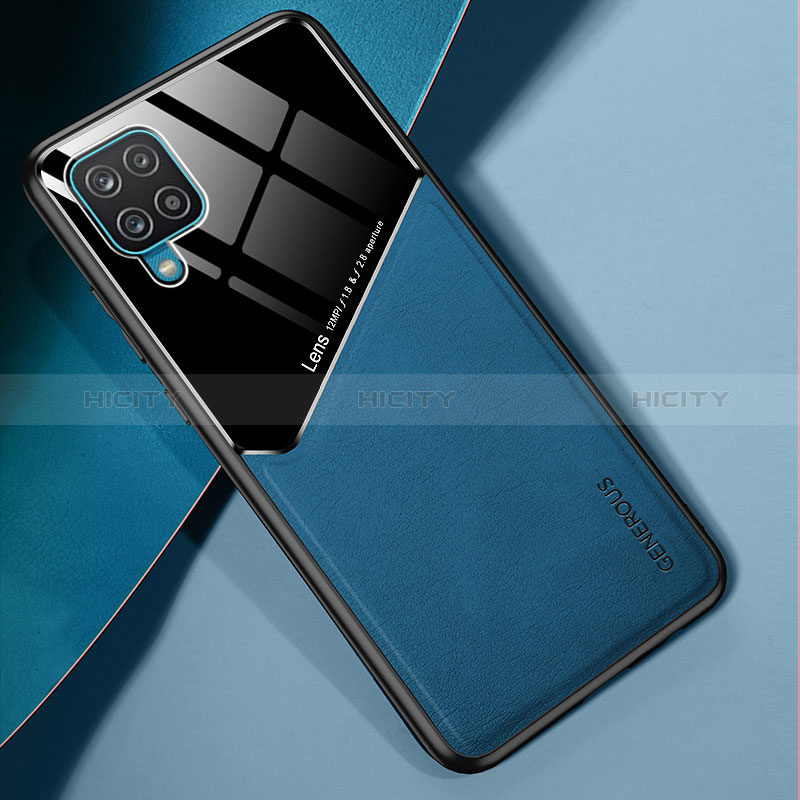 Funda Silicona Goma de Cuero Carcasa con Magnetico para Samsung Galaxy A12 Azul