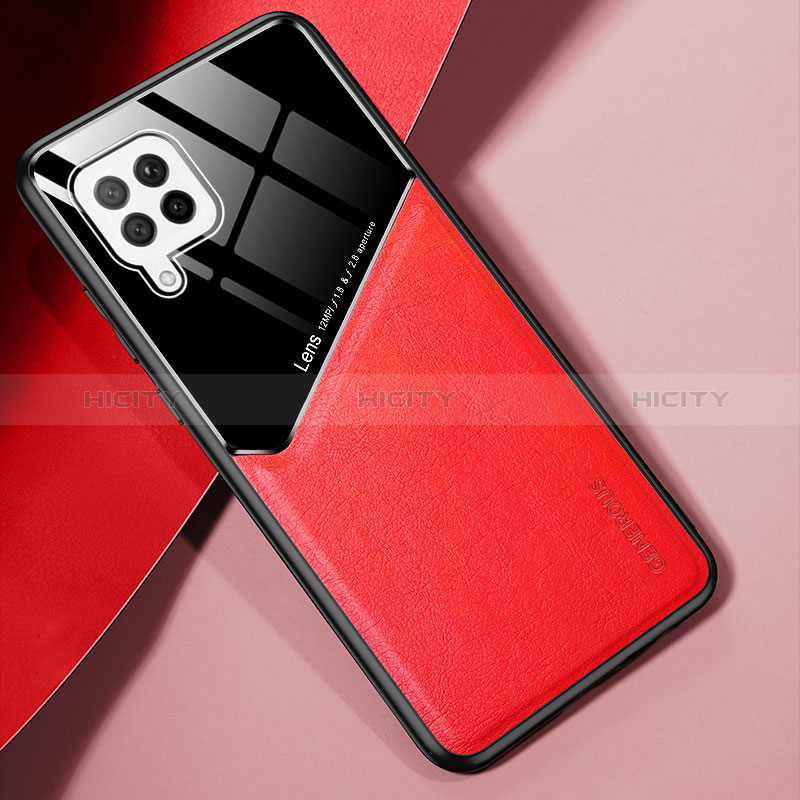 Funda Silicona Goma de Cuero Carcasa con Magnetico para Samsung Galaxy A42 5G Rojo