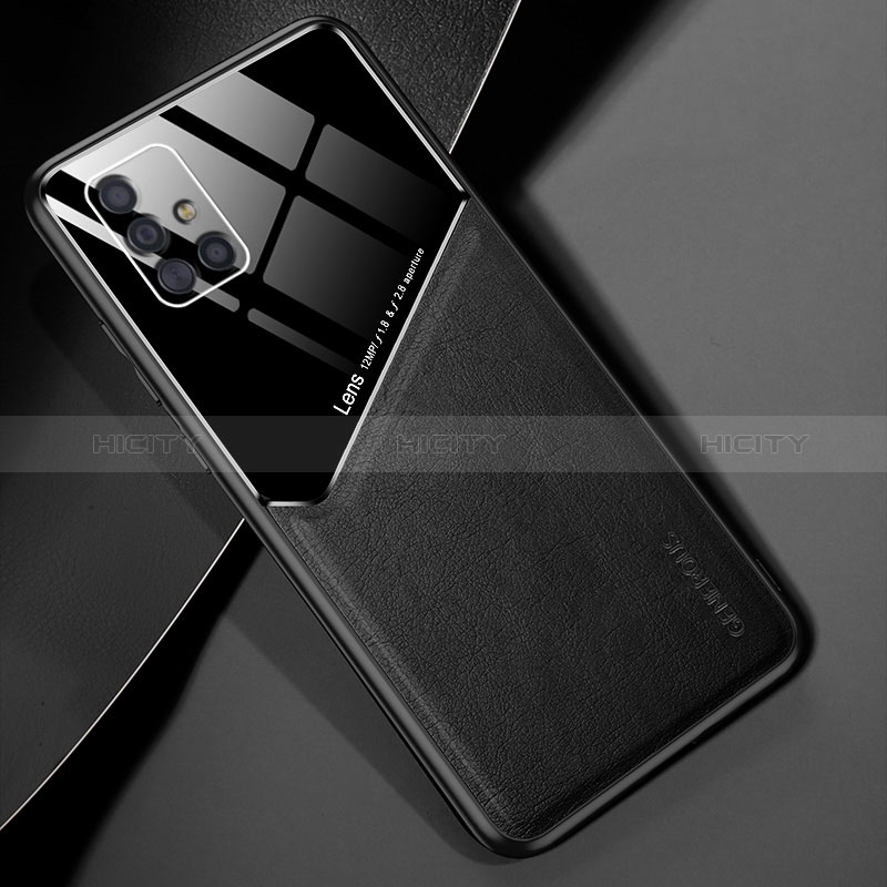 Funda Silicona Goma de Cuero Carcasa con Magnetico para Samsung Galaxy A51 5G Negro