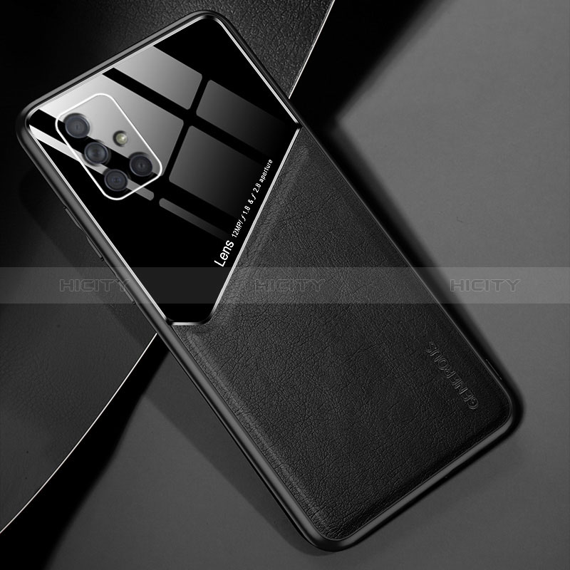 Funda Silicona Goma de Cuero Carcasa con Magnetico para Samsung Galaxy A71 5G Negro