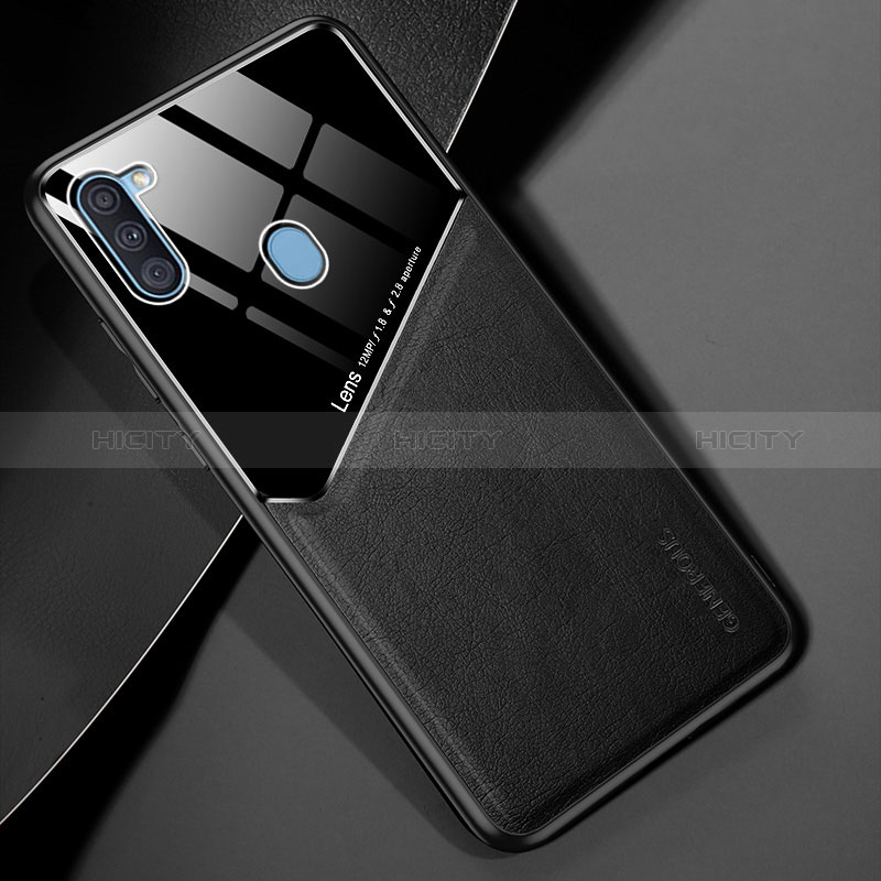 Funda Silicona Goma de Cuero Carcasa con Magnetico para Samsung Galaxy M11 Negro