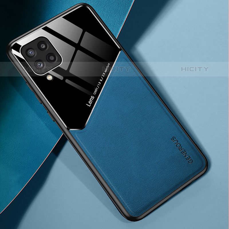 Funda Silicona Goma de Cuero Carcasa con Magnetico para Samsung Galaxy M32 4G Azul