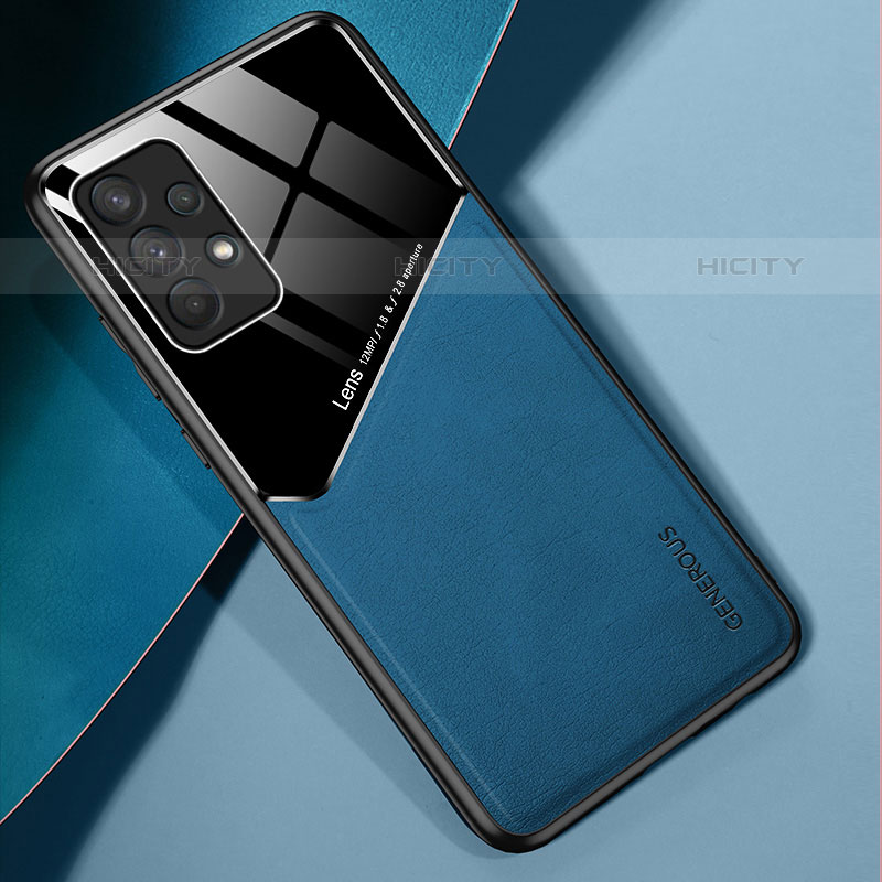 Funda Silicona Goma de Cuero Carcasa con Magnetico para Samsung Galaxy M32 5G Azul