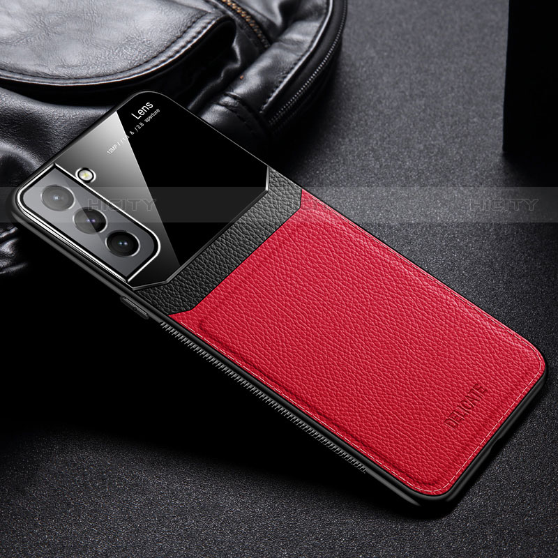 Funda Silicona Goma de Cuero Carcasa con Magnetico para Samsung Galaxy S21 Plus 5G Rojo