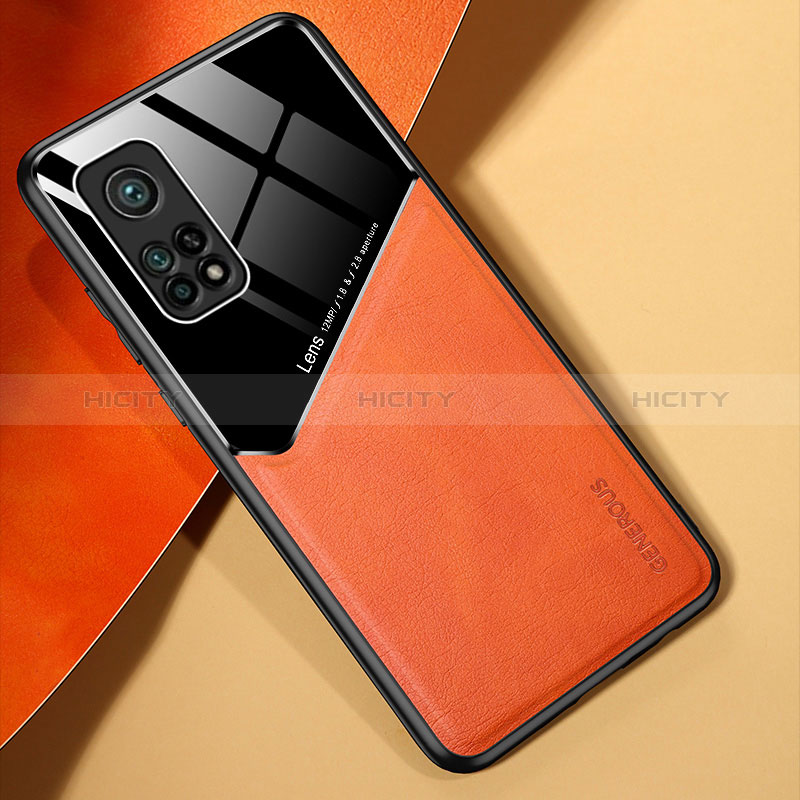 Funda Silicona Goma de Cuero Carcasa con Magnetico para Xiaomi Mi 10T 5G Naranja