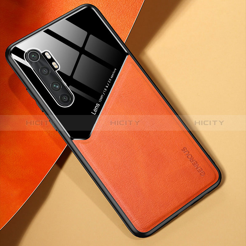 Funda Silicona Goma de Cuero Carcasa con Magnetico para Xiaomi Mi Note 10 Lite Naranja