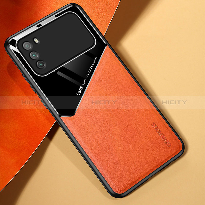 Funda Silicona Goma de Cuero Carcasa con Magnetico para Xiaomi Poco M3 Naranja