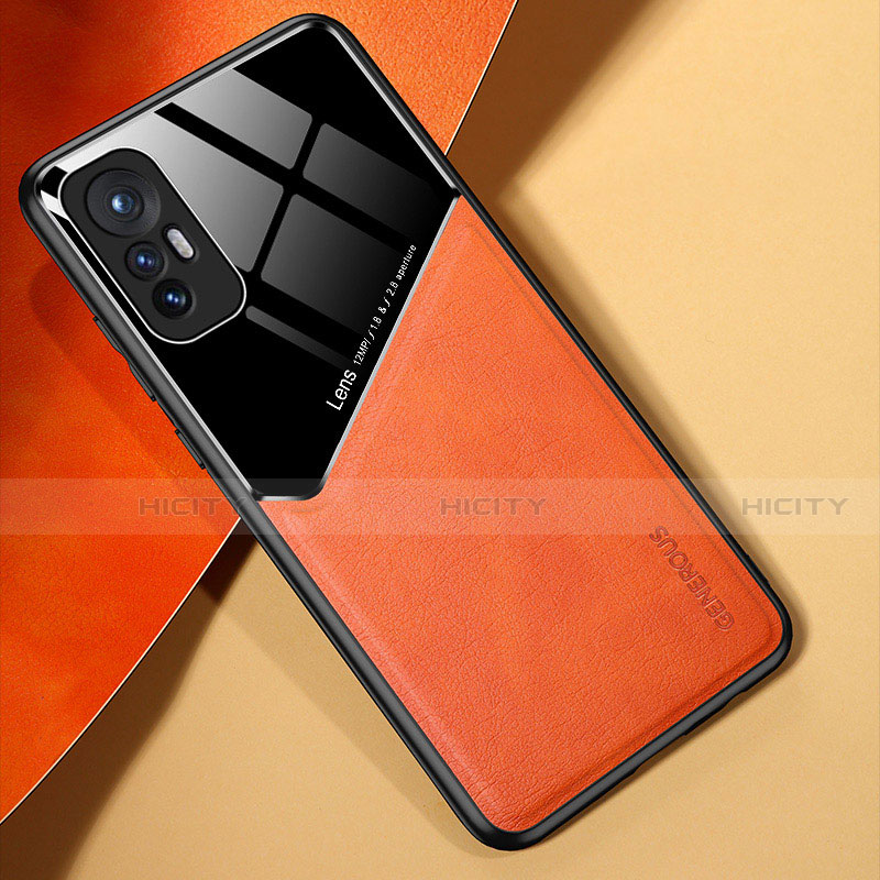Funda Silicona Goma de Cuero Carcasa con Magnetico S02 para Xiaomi Mi 12 5G Naranja