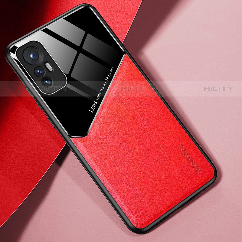 Funda Silicona Goma de Cuero Carcasa con Magnetico S02 para Xiaomi Mi 12S 5G Rojo