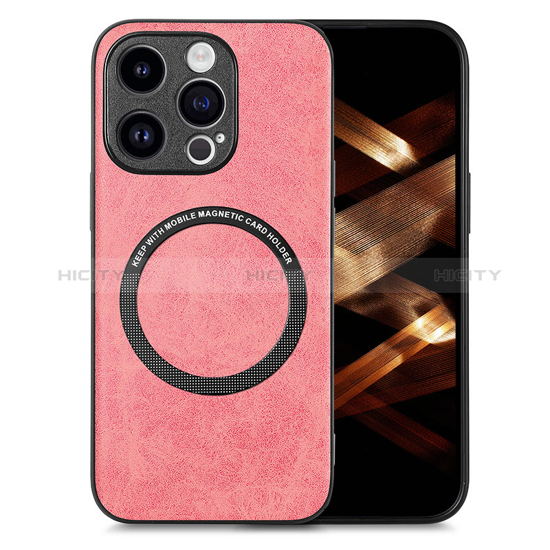 Funda Silicona Goma de Cuero Carcasa con Magnetico S02D para Apple iPhone 15 Pro Rosa