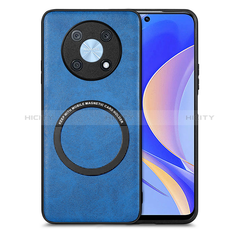 Funda Silicona Goma de Cuero Carcasa con Magnetico S02D para Huawei Nova Y90 Azul