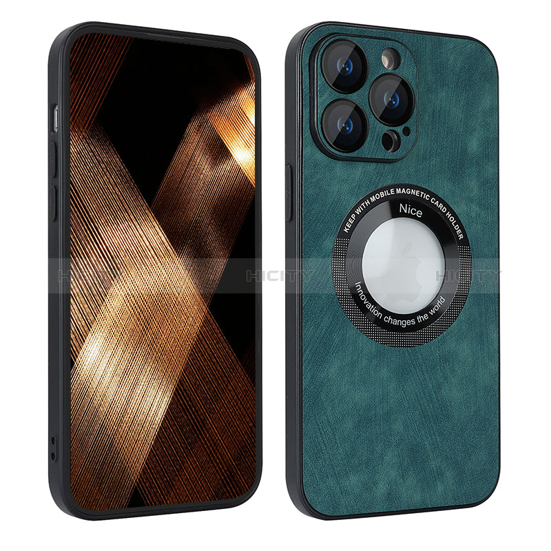 Funda Silicona Goma de Cuero Carcasa con Magnetico S07D para Apple iPhone 13 Pro Max Verde