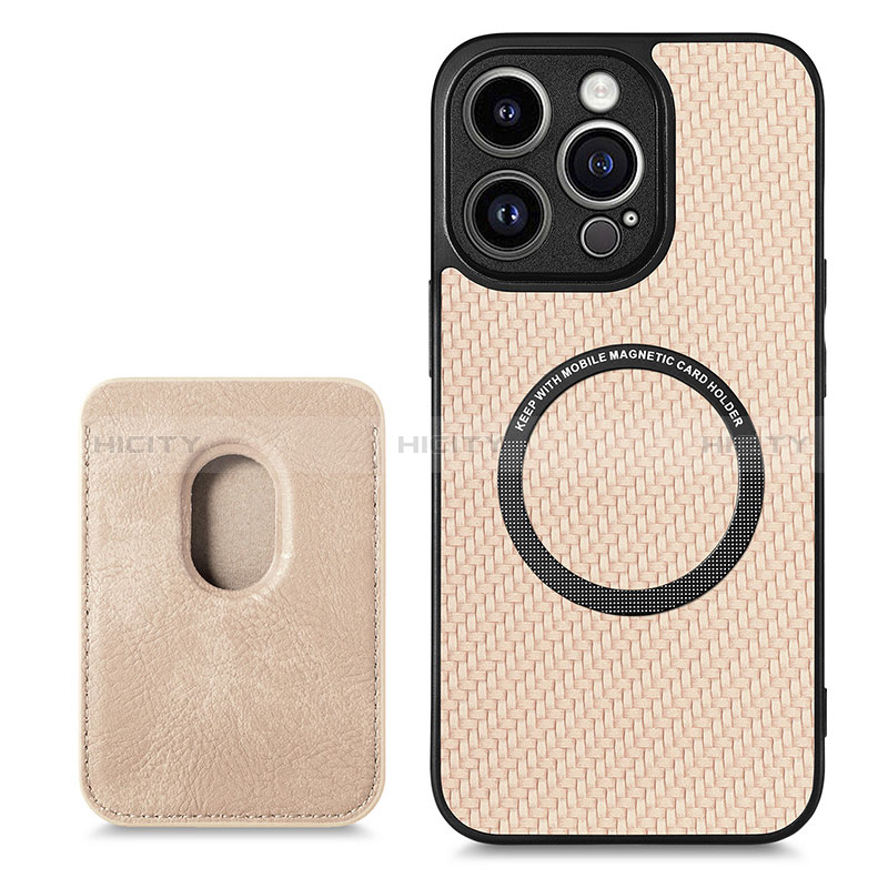 Funda Silicona Goma de Cuero Carcasa con Magnetico S08D para Apple iPhone 13 Pro Oro