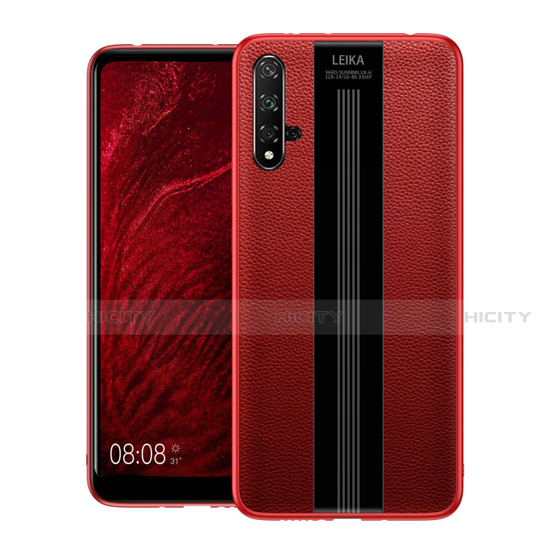 Funda Silicona Goma de Cuero Carcasa H01 para Huawei Honor 20 Rojo