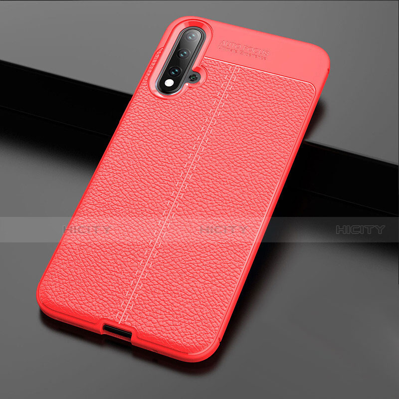 Funda Silicona Goma de Cuero Carcasa H01 para Huawei Nova 5 Rojo
