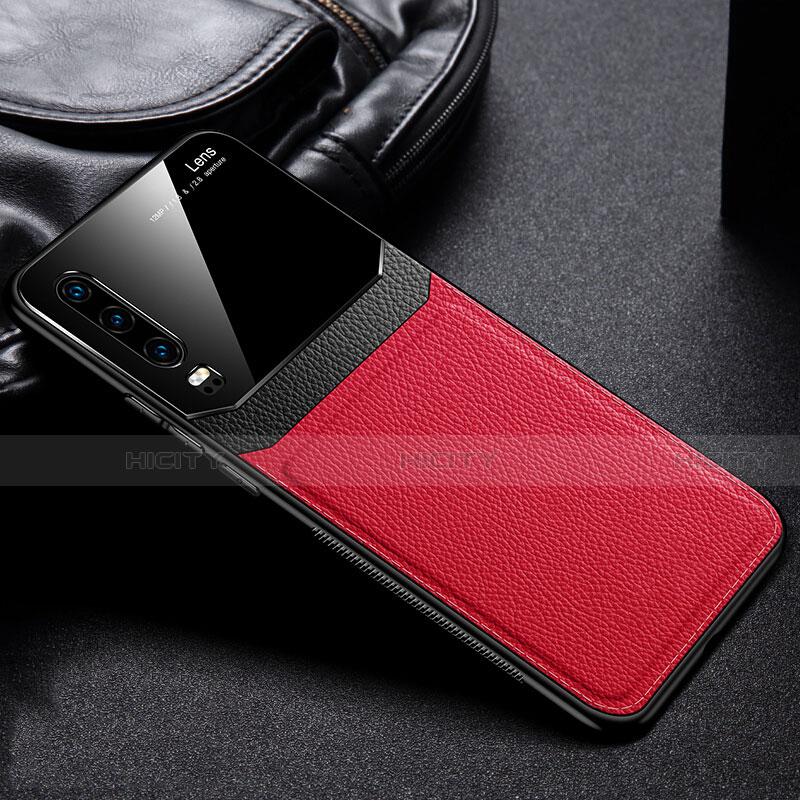 Funda Silicona Goma de Cuero Carcasa H01 para Huawei P30 Rojo