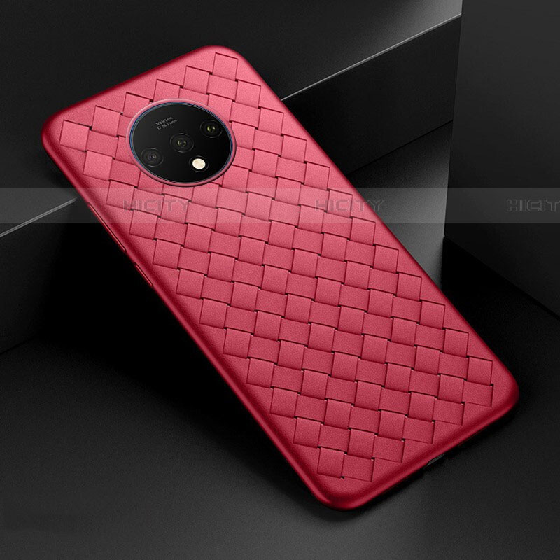 Funda Silicona Goma de Cuero Carcasa H01 para OnePlus 7T Rojo
