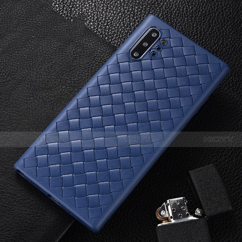 Funda Silicona Goma de Cuero Carcasa H01 para Samsung Galaxy Note 10 Plus 5G Azul